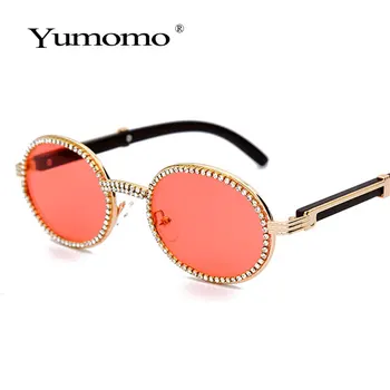 Retro apvalus deimantas akiniai nuo saulės vyrams 2019 naujų prabangos prekės ponios ovalo formos kristalų medienos akinių mados UV400 akiniai Gafas de sol
