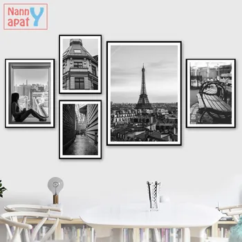 Retro Juoda ir Balta Kraštovaizdžio Plakatas Paryžiaus Bokšto Europos Architektūros Drobės Tapybos Šiaurės šalių Sienos paveiksl Namų Puošybai