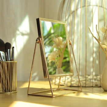 Retro Šviesos prabanga Europos metalo aukso makiažo veidrodėliai namų darbalaukio namų aikštėje turas Dekoratyviniai Veidrodžiai WF