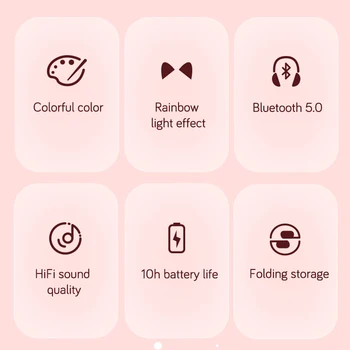 RGB Kačių Ausų Ausines Bluetooth 5.0 Bass Triukšmo Panaikinimo Suaugusiems Vaikams Mergina laisvų Rankų įranga Parama TF Kortelę Kasko Mic Dovaną Apyrankės 2020 m.