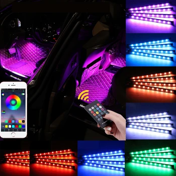 RGB LED Juostelės Automobilio Salono Atmosfera, Šviesos Brūkšnys Grindų, Koja Dekoratyvinės Šviesos Muzikos garso Kontrolė Kelis Lempos