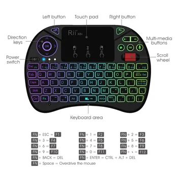 Rii X8+ 2.4 GHz Mini Wireless Keyboard su Touchpad ,balso paieška, keičiami spalvos LED Apšvietimu, Įkraunama Li-ion Baterija