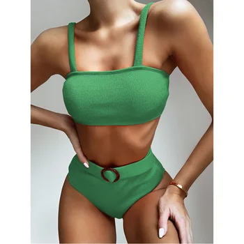 Riseado Bikini Mujer 2021 Aukšto Juosmens Bikini Komplektas Bandeau maudymosi Kostiumėliai Moterims Seksualus Maudymosi Kietas Brazilijos biquini Juostinės Paplūdimio