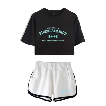 Riverdale Marškinėliai Dviejų dalių Vasaros Print T-Shirt Moterų Kostiumas Mados Top + Shorts Pietų Pusėje Žalčių 2 Gabalas Apranga Moterims