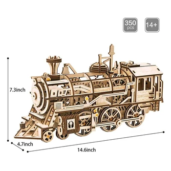 Robotime ROKR 3D Medinė Dėlionė Traukinio Modelis Clockwork Pavara Lokomotyvų Asamblėjos modelių Kūrimo Rinkinys, Žaislai Vaikams LK701