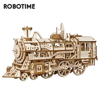 Robotime ROKR 3D Medinė Dėlionė Traukinio Modelis Clockwork Pavara Lokomotyvų Asamblėjos modelių Kūrimo Rinkinys, Žaislai Vaikams LK701