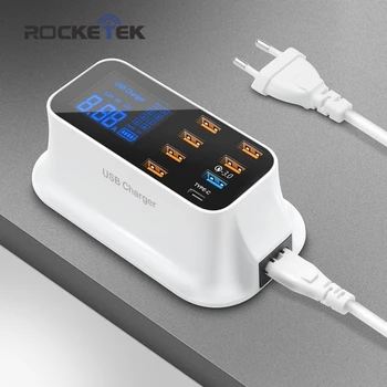 Rocketek Greitai Įkrauti 3.0 Smart USB C Tipo USB Įkroviklis Stotis Led Ekranas, Greito Įkrovimo Telefono, Planšetinio kompiuterio, 