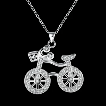 ROLILASON mielas dviračių forma, sidabro spalva balta kristalų cirkonis karoliai pakabukas žavinga classic lady gimtadienio dovana ln692