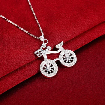 ROLILASON mielas dviračių forma, sidabro spalva balta kristalų cirkonis karoliai pakabukas žavinga classic lady gimtadienio dovana ln692