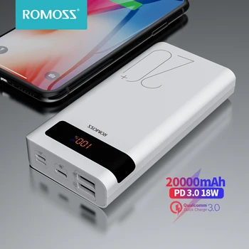 ROMOSS Sense6PS+ 20000mAh Galia Banko USB C Powerbank 20000mAh Greitai Įkrauti 3.0 Portable Išorinę Bateriją, Skirta 