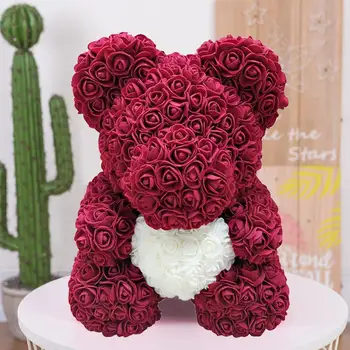 Rose Bear Meškiukas Gėlės Valentino Romantice Dirbtinių Rožių Padengia Šalis, Vestuvių Dekoravimas, Dovanos Moterims, Vainikas