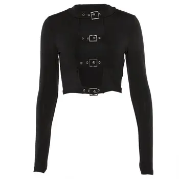 Rosetic Apkarpytos Marškinėliai Moterims Topai Gotikos Tuščiaviduriai Iš Juodosios Klubas Seksualus Bamba Pasėlių Viršų Plonas Pavasario Mergaitė Streetwear Atsitiktinis T Shirts