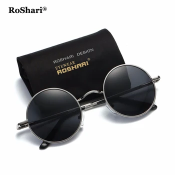 RoShari Derliaus Steampunk poliarizuoti akiniai nuo saulės moterims prekės ženklo dizainas vyrų Apvalus juodas rėmelis, juoda objektyvas Saulės akiniai vyrų gafas de sol