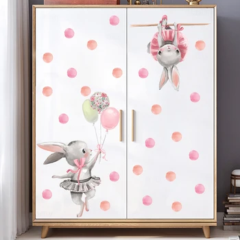 Rožinė Ballerinas Bunny & kropkowany Rinkiniai Sienų Lipdukai Kūdikių Darželio Kambario Dekoravimas Sienų Lipdukai Vaikų Kambario, Miegamojo Dekoro Rinkiniai