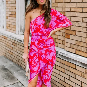 Rožinė Bodycon Tvarstis Suknelė Moterims Vestidos 2020 Metų Vasaros Seksualus, Elegantiškas Vieno Peties Midi Įžymybė kilimo ir tūpimo Tako Šalis Suknelės