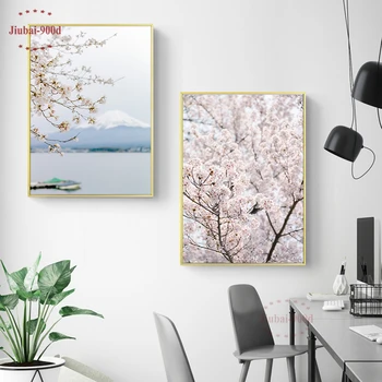 Rožinė Sakura Gėlių Sienos Meno Plakatas Šiaurės Botanikos Gėlių Spausdinti Skandinavijos Drobės Tapybos Meno Tapybos Nuotrauką