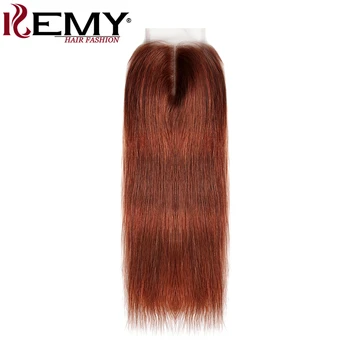 Ruda tamsiai rudais Žmogaus Plaukų Ryšulius Su Uždarymo 4x4 KEMY PLAUKŲ 3PCS Brazilijos Tiesiai Plaukų Pynimas Ryšulius Su Uždarymo Ne Remy Plaukų