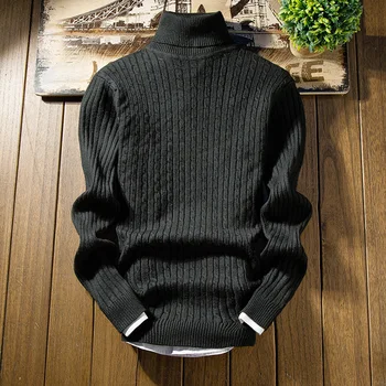 Rudenį ir žiemą vyriški golfo megztinis, elastinga, gerai prigludusi prie kūno šiltas vientisos spalvos vyriški slim dugno megztinis