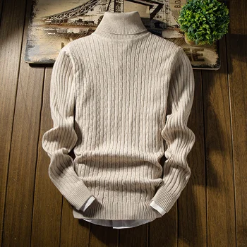Rudenį ir žiemą vyriški golfo megztinis, elastinga, gerai prigludusi prie kūno šiltas vientisos spalvos vyriški slim dugno megztinis