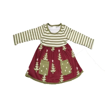 Rudenį juostelėmis aprangą mergaitė Kalėdų eglutės modelio drabužių rinkinį, su kišenėmis