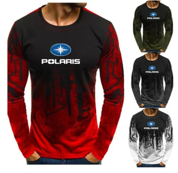 Rudenį Medvilnės Lycra VYRIŠKI T-Shirt Motorsport Polaris Sniegaeigiai Print T Marškinėliai Vyrams Kamufliažas Atsitiktinis Vyrai ilgomis Rankovėmis Marškinėlius