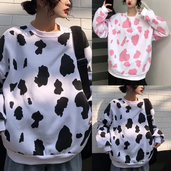 Rudenį Moterų Prarasti Ilgomis Rankovėmis Hoodies Palaidinės 2020 Naujų Karvių Pieno Spausdinti Hoodie Puloveriai Mados Moterų Laisvalaikio Megztiniai
