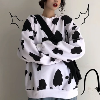 Rudenį Moterų Prarasti Ilgomis Rankovėmis Hoodies Palaidinės 2020 Naujų Karvių Pieno Spausdinti Hoodie Puloveriai Mados Moterų Laisvalaikio Megztiniai