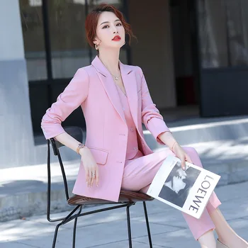 Rudenį moterų profesinės kostiumas kelnės interviu Profesionalus verslo dryžuotas ponios švarkas aukštos kokybės Slim kelnės Dviejų dalių