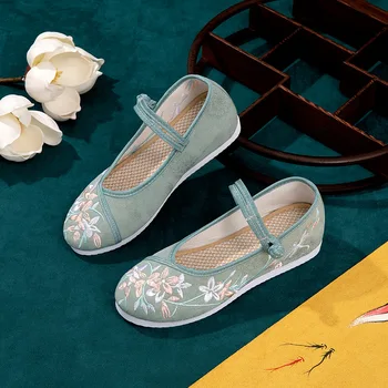 Rudenį naują stiliaus antikvariniai audinys batai siuvinėjimo plokščia sagtis siuvinėti bateliai etninės audinys batai moterims, minkštas padas
