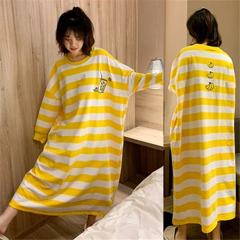 Rudenį sleepwear naujas nightdress dryžuotas seksualus pižamą plius dydis paprastos medvilnės laisvas sijonas korėjos namuose paslaugų pijamas moterims