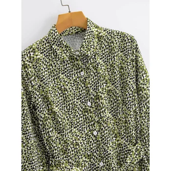 Rudenį Za 2020 Žalia Leopardas Spausdinti Marškinėliai Suknelė Moterims, Elegantiška Biuro Midi Suknelė Moteris Ilgomis Rankovėmis Mygtuką Iki Ponios Suknelės Diržas