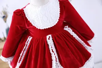 Rudenį, Žiemą Ispanijos Lolita Princess Aksomo Suknelė Baby Girl Drabužiai Nėrinių Susiuvimo Gimtadienio Suknelė Mergina Velykų L602