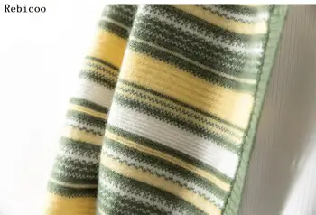 Rudenį, žiemą juostele moterų megztinis negabaritinių trikotažas puloveriai megztiniai žalia atsitiktinis moterų megzti megztinis megztinis