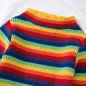 Rudenį, Žiemą Mergaičių Megztiniai Megztiniai Vaikams, Vaikiška Puloveris Korėjos Drabužių Baby Girl Dryžuotas Megztiniai Vaivorykštės Vaikai Megztiniai