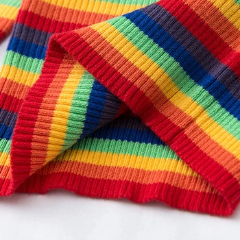 Rudenį, Žiemą Mergaičių Megztiniai Megztiniai Vaikams, Vaikiška Puloveris Korėjos Drabužių Baby Girl Dryžuotas Megztiniai Vaivorykštės Vaikai Megztiniai
