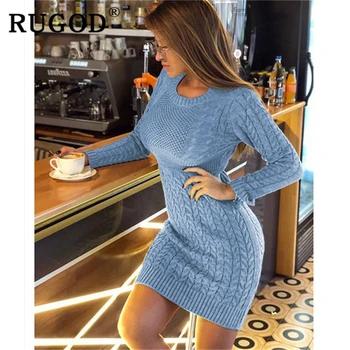 RUGOD 2019 Megztinis suknelė moterų Mados seksualus tuščiaviduriai iš tunika megztos suknelės derliaus žiemą šiltas Bodycon moterų Suknelės