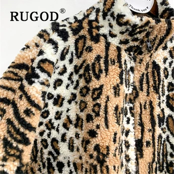 RUGOD korėjos New Style Prašmatnus, Negabaritinių Leopard Užtrauktukas Palaidinukė Nuolatinis Apykaklės Žiemos Viršūnes Moterų Mados 2019