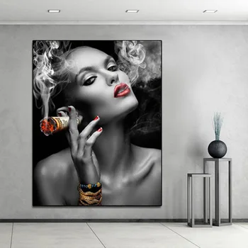 Rūkymas moteris raudona lūpų art deco tapybos sienos nuotraukas kambarį drobė, tapyba