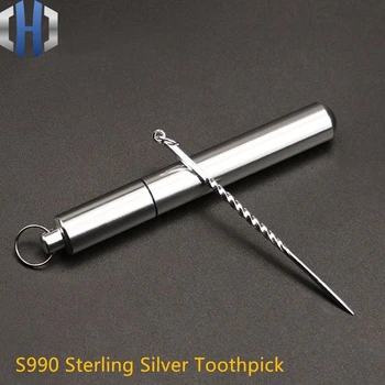 S990 Sterling Silver dantų krapštuką Nešiojamų Atlikti Aliuminio dantų krapštuką Kūrybos Mini Nustatyti Vaisių Pasirašyti dantų krapštuką Lauke EDC Įrankiai