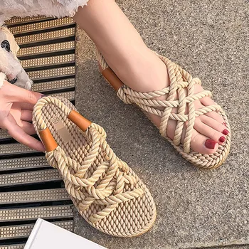 SAGACE Moterų strappy sandalai Romos paplūdimio bateliai Gladiatorių apvalios galvos elastinės juostos virvės butas sandalai vasarą 2020 naują įrašą