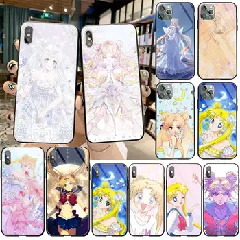 Sailor Moon Kiškių Bling Mielas Telefono dėklas Grūdintas Stiklas iPhone 11 Pro XR XS MAX 8 X 7 6S 6 Plus SE 2020 atveju