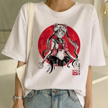 Sailor Moon Vasarą Naujas Mados Marškinėliai Moterims Harajuku Trumpas Rankovės Įdomus Ulzzang T-Shirt Cute Kačių Marškinėlius Animacinių Filmų Top Tees Moteris