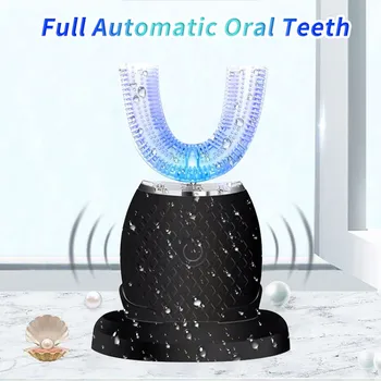Salle de bain Elektros dantų šepetėlį Naujas U-formos Vandeniui atsparus Silikoninis Dantų Balinimo Švaresnis Mėlyna dažnio vibracijos
