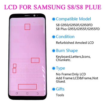Samsung Galaxy S8 G950 G950F S8 Plius G955 G955F Burn-in Shadow LCD Ekranas Jutiklinis Ekranas skaitmeninis keitiklis Originalus Super Amoled