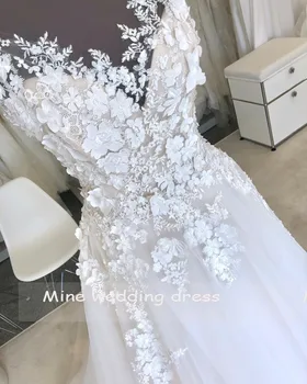 Samtelis Kaklo Vestuvių Suknelė 2019 Linijos, Nėriniai Appliques Tiulio Sijonas Vestuvinės Suknelės Derliaus Vestido De Noiva
