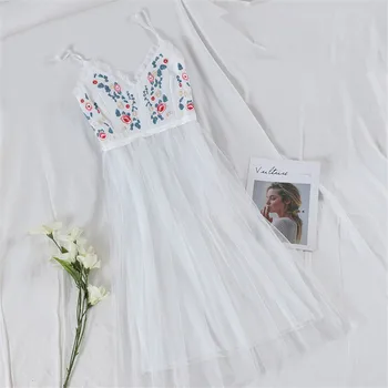 Sanishroly Moteris Ilgai Nėrinių Suknelė Vasarą V-Kaklo Gėlių Siuvinėjimo Tinklelio, Suknelės Lady Rankovių Spageti Dirželis Suknelė Vestidos 595