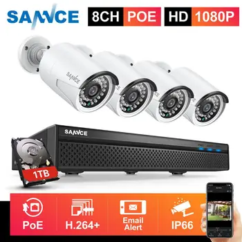SANNCE 8CH 1080P POE NVR Rinkinys, CCTV Apsaugos Sistema 2MP, ir SPINDULIŲ Lauko Garso Įrašų IP Kamera Namų Vaizdo Stebėjimo CCTV Kit
