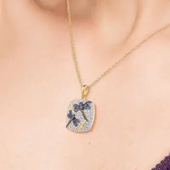 SANTUZZA Sidabro Pakabukas Moterims, Originali 925 Sterlingas Sidabro Putojantis CZ Elegantiška Mėlynos Dragonfly Aikštėje Madinga Fine Jewelry