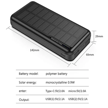 Saulės Energijos Banko 30000mah Nešiojamų Greito Įkrovimo Išorinio Įkroviklio PowerBank 2 USB 30000 mah Poverbank už Xiaomi 
