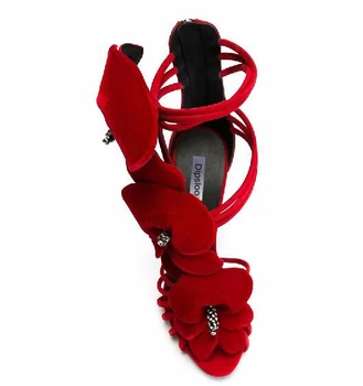 Seksuali Ryškiai Raudonos Sandalias Mujer Kristalų Dekoro Stereo Gėlės Stiletto Kulniukai Moterų Kulkšnies Dirželis Atidaryti Tne Gėlių Grožio Basutės